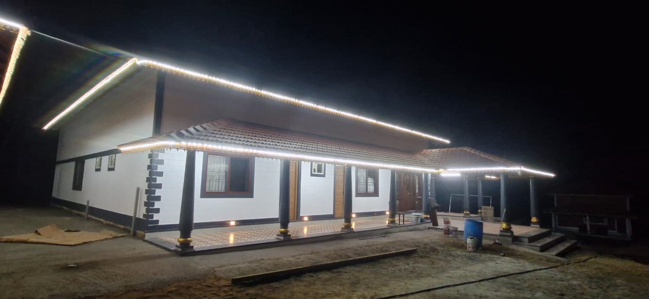 Single-story house with covered porch at Aqua Terra Villas - Belur, Sakleshpur